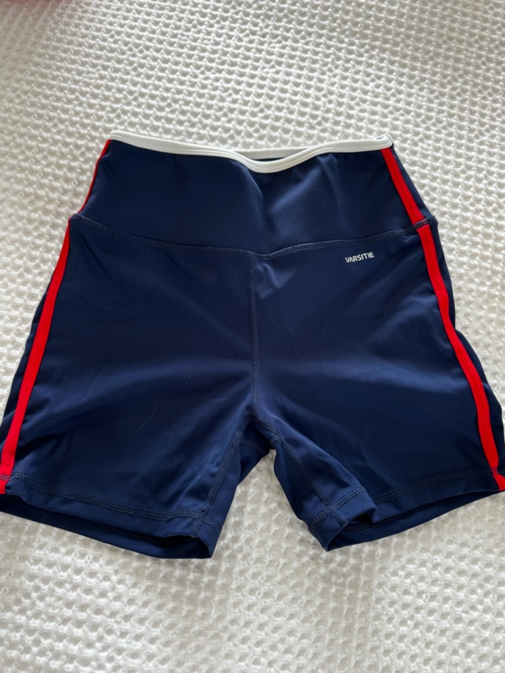 Varsity Navy Athletic Shorts with Red Trim